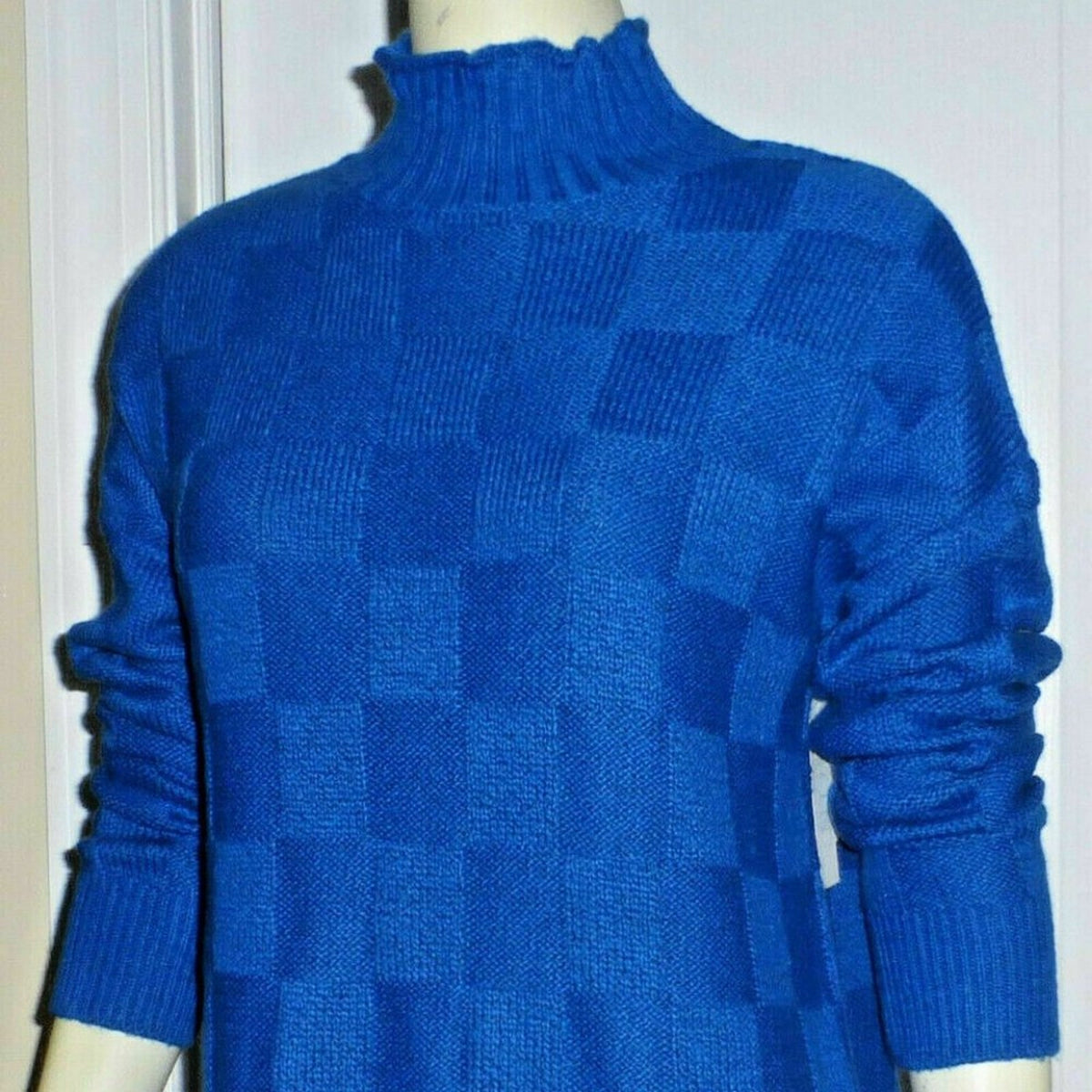 ABOUND Knit Pullover Long Sweater Blue Basket Weave Stitch XX Small High Neck