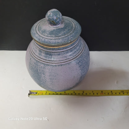 Purple ginger jar with lid studio art pottery Signed Cookie Snacks Herb Stash
