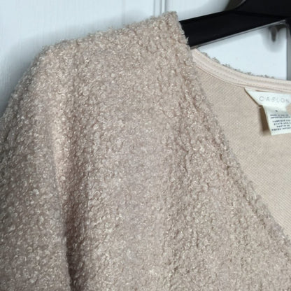 Caslon Faux Shearling Teddy VNeck Long Sleeves Pullover Sweater Taupe Medium NEW