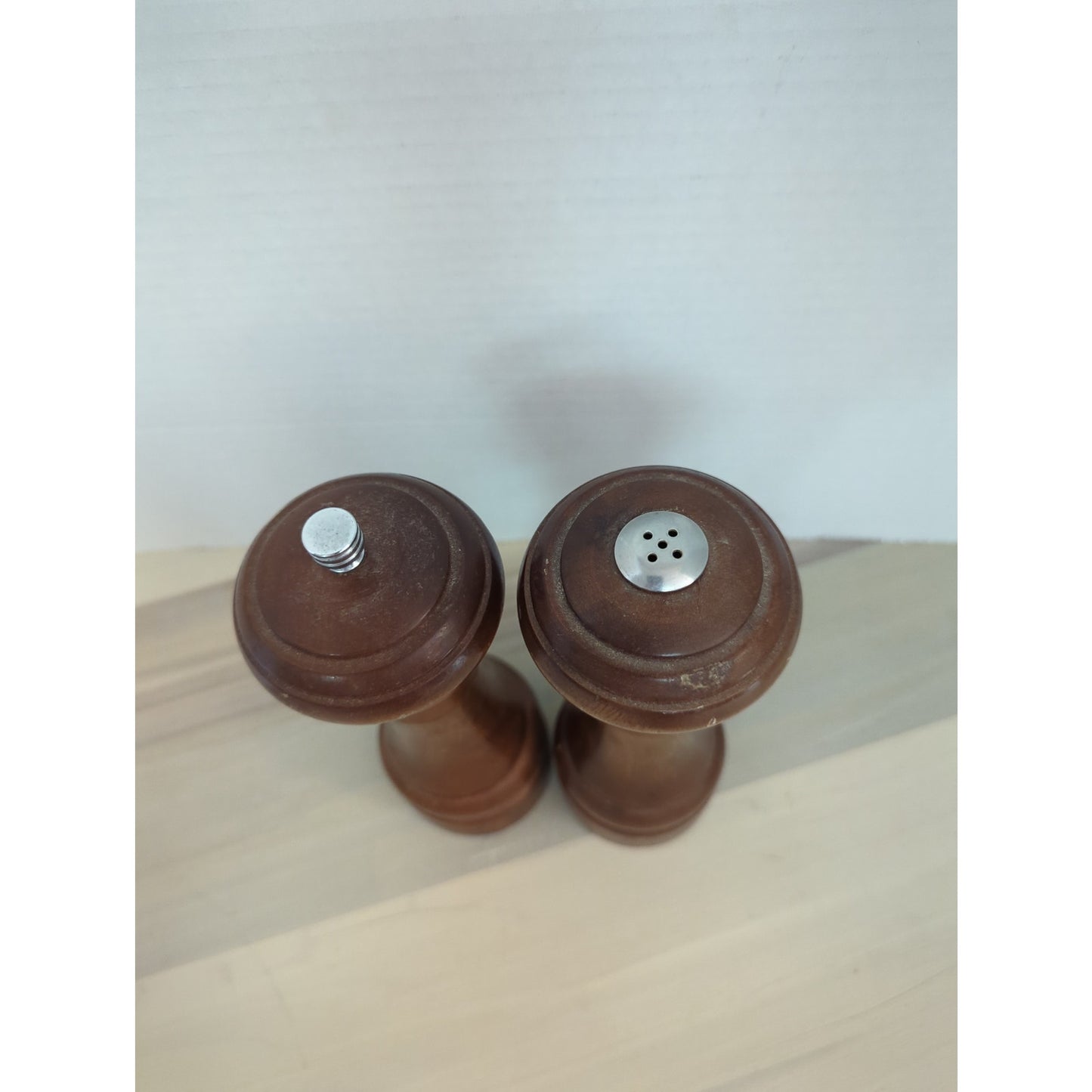 Olde Thompson Sheffield Steel Pair VINTAGE wood Salt Pepper grinder shaker