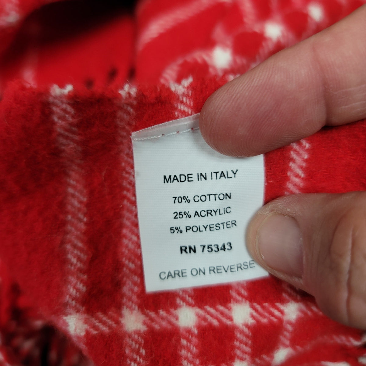 Nido Notte Red White Plaid tassel Italian picnic blanket throw 67" long 51" wide