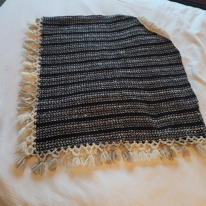 Handmade heavy poncho fringe wood button Winter One Size Multicolor Wool Cotton