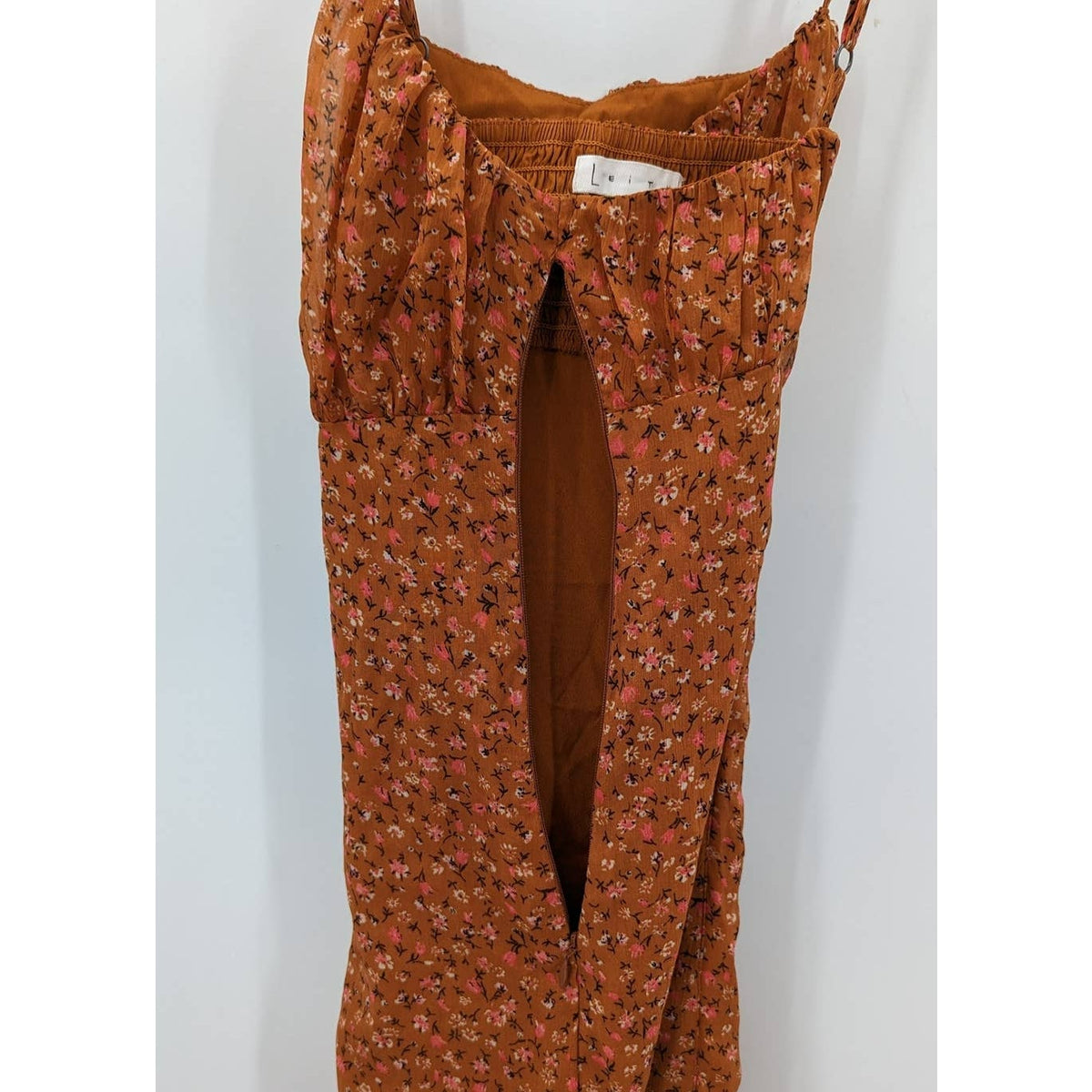 Leith XS Sun Dress Orange Floral Cross Spaghetti Strap Casual Summer Spring Ruch
