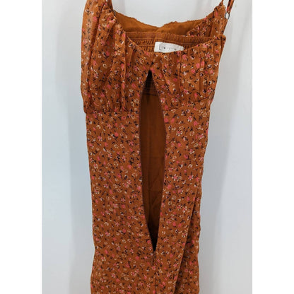 Leith XS Sun Dress Orange Floral Cross Spaghetti Strap Casual Summer Spring Ruch