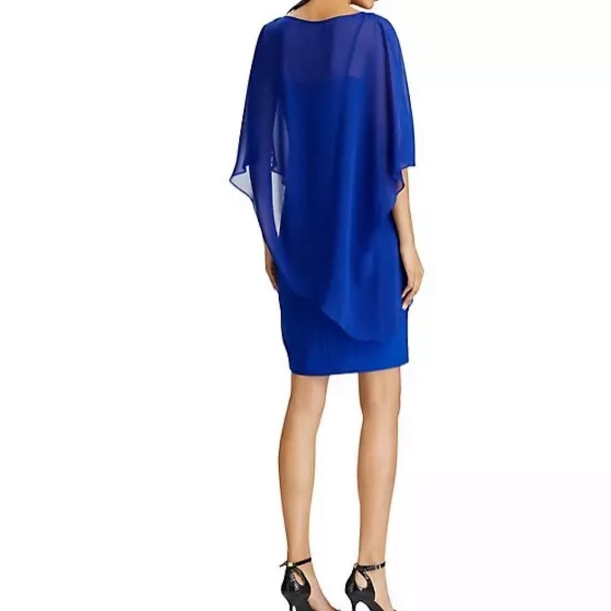 Ralph Lauren Blue Chiffon Removable Cape Jersey Shift Dress Lightweight cocktail