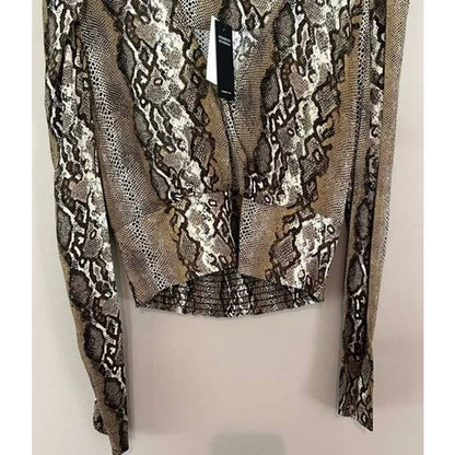 AFRM Top Women Extra Large/XL Snake Print NEW Crop Faux Wrap V-Neck Puff Sleeves