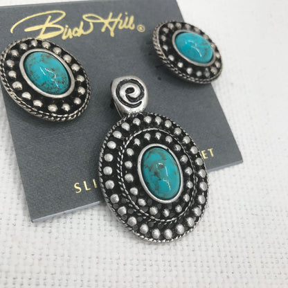 Birch Hill Concha Jewelry Earrings / slide Pendant 3 pc. Turquoise Color Western