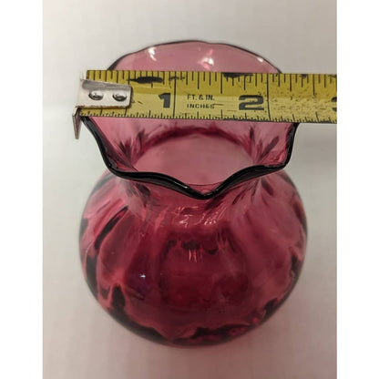 Vintage Cranberry Miniature Vase Flare Petaled Neck Pilgrim or Fenton Glass Pink
