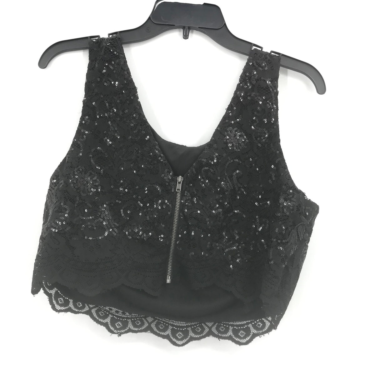 City Studio Sequined Lace Detail Crop Top Blouse Sleeveless Black 13