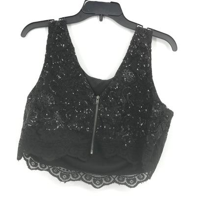 City Studio Sequined Lace Detail Crop Top Blouse Sleeveless Black 13