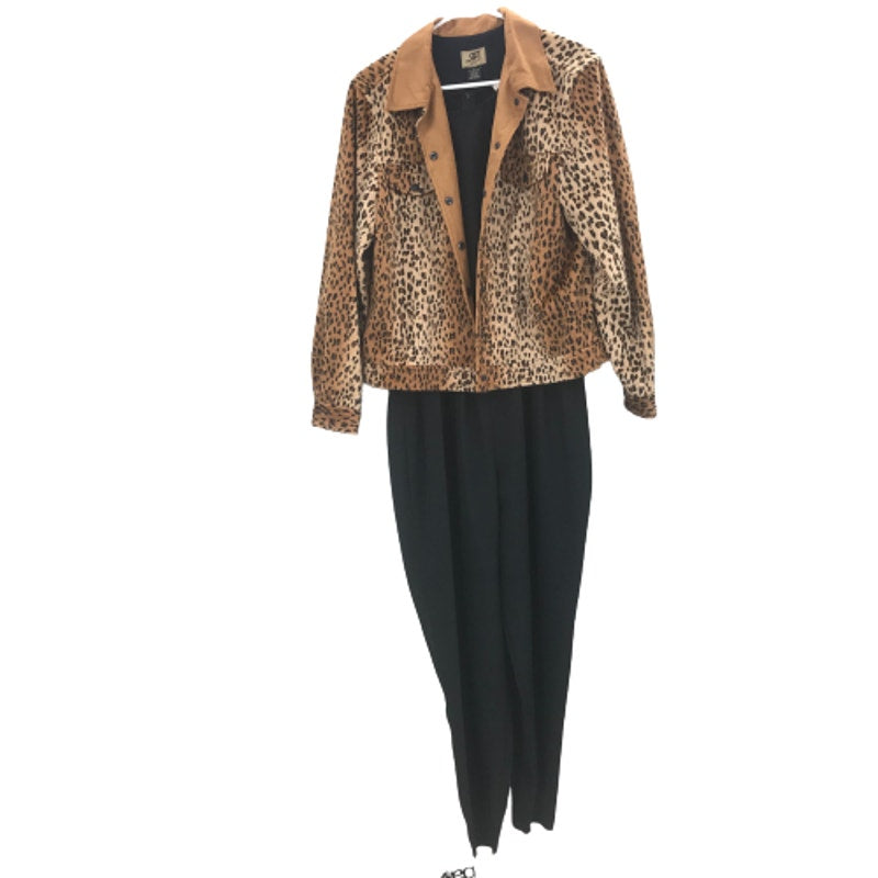 Rafaella Vintage Leopard 2 Piece Jacket & Romper Pants Set Long Sleeves SZ 13/14