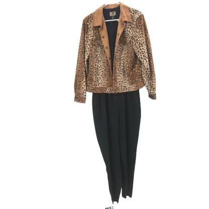 Rafaella Vintage Leopard 2 Piece Jacket & Romper Pants Set Long Sleeves SZ 13/14