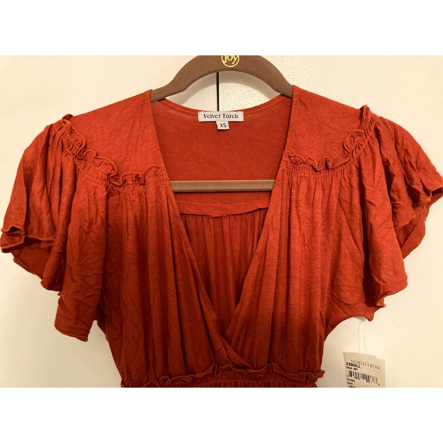 Velvet Torch V-Neck Pullover Short Sleeve Mini Dress XS/Extra Small Rust NWT USA
