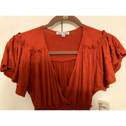 Velvet Torch V-Neck Pullover Short Sleeve Mini Dress XS/Extra Small Rust NWT USA