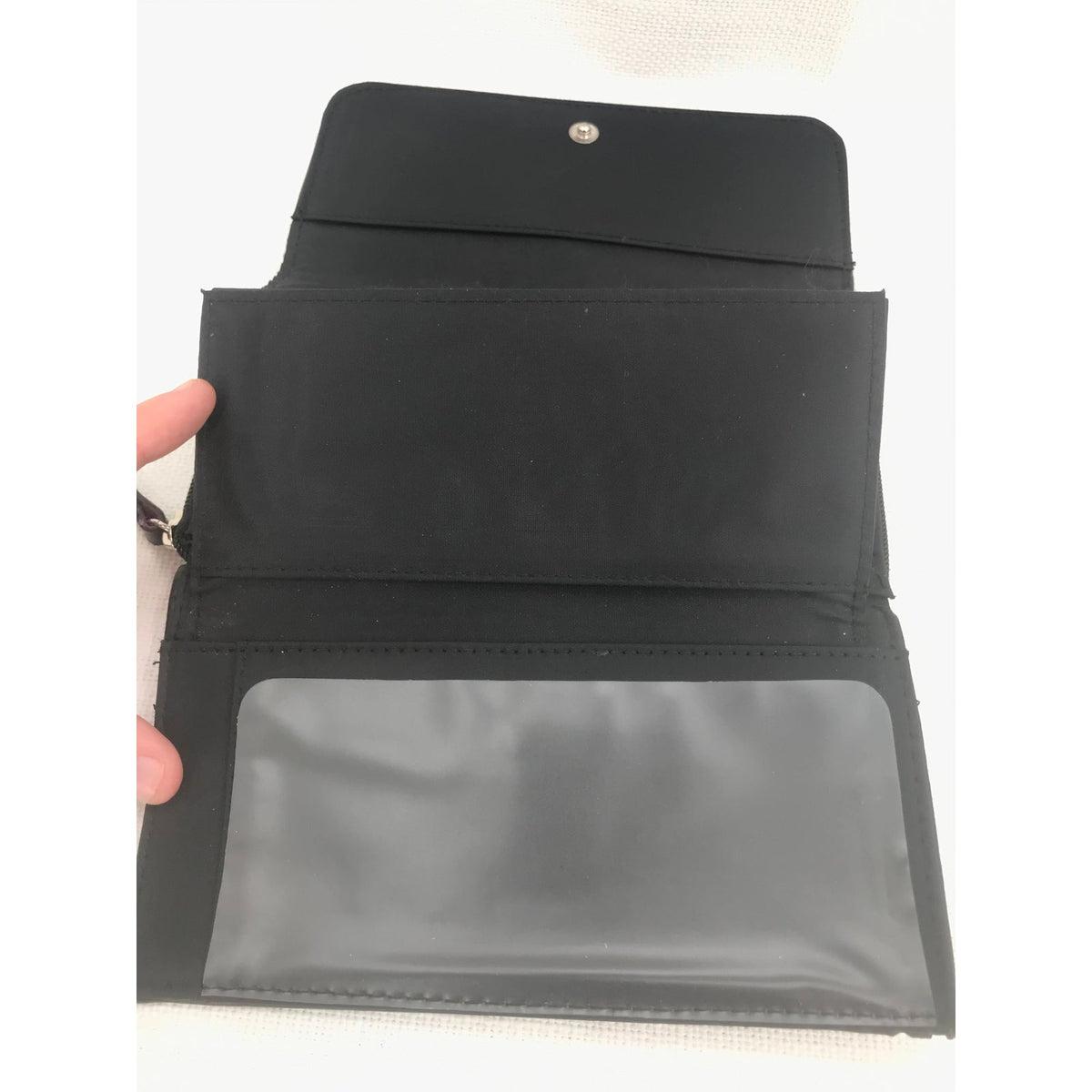 VINTAGE Tri Fold Credit Card Calculator Clutch Hand WALLET Snap Button Black