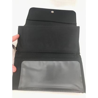 VINTAGE Tri Fold Credit Card Calculator Clutch Hand WALLET Snap Button Black