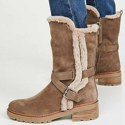 Sam Edelman Faux Fur Jailyn Boots Round Toe Adjustable Buckle Strap Suede 10 US