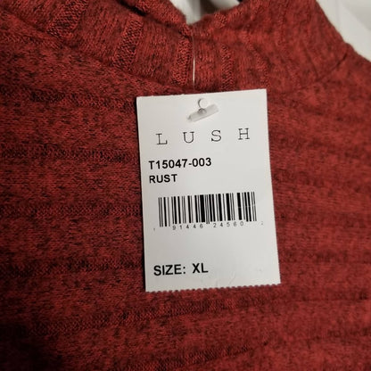 Lush Long Sleeve Brushed Mock Neck Sweater Rust Size XL  top crop Midriff NEW