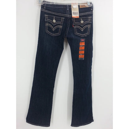 Levi's Boot Cut Slim Blue Jeans Denim Dark Wash Embroidered Girls NEW size 7