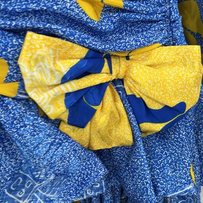 Vintage 80's 2 Pc. Jacket Halter Pleated Mini Dress Set Disco BEBOP Yellow/Blue