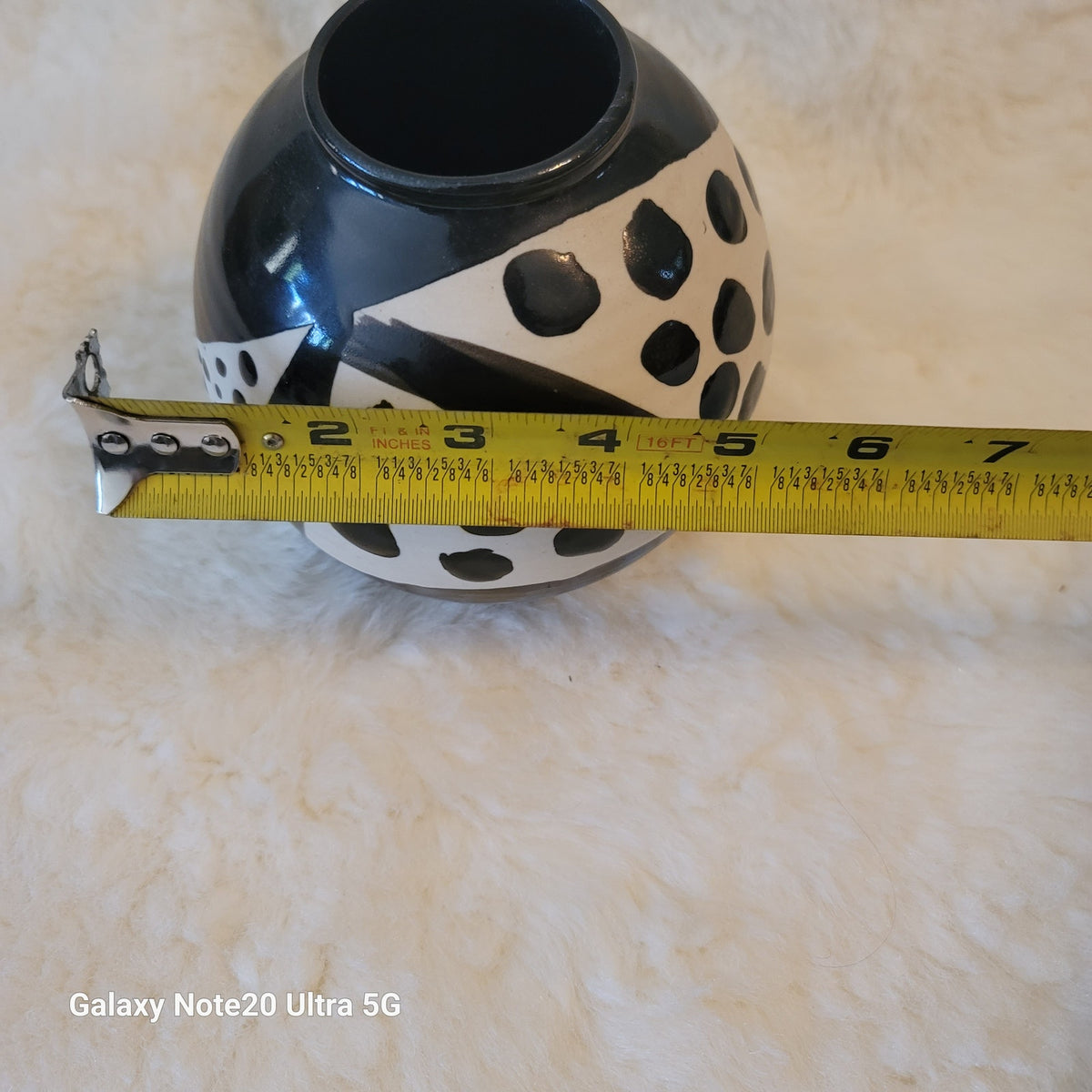 Jan Valerie Art Pottery Black White Spots stripes Vintage Monochromatic Vase
