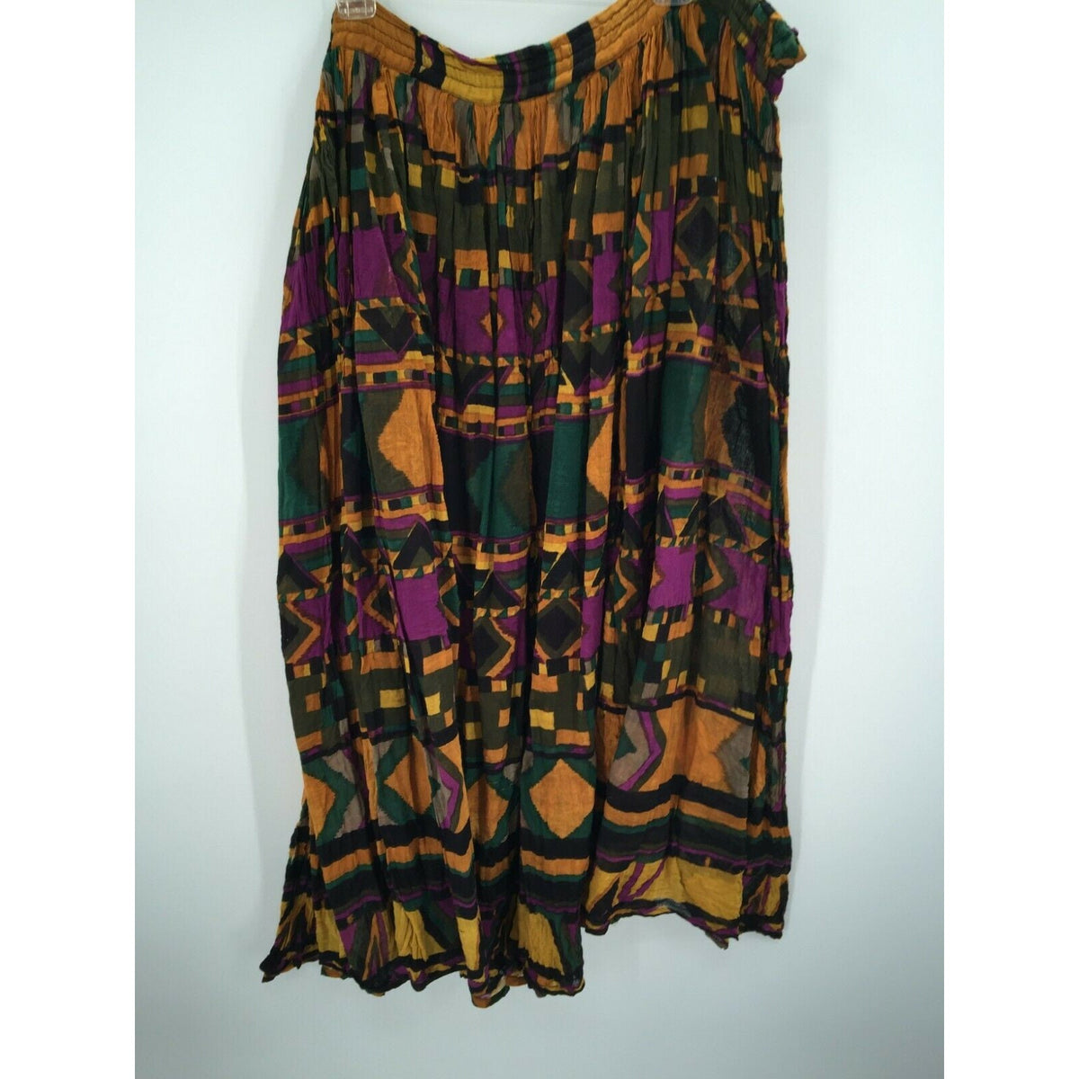 Just Class Abstract Pleated Skirt Drawstring Waist Multicolor Large boho