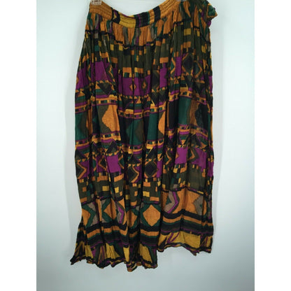 Just Class Abstract Pleated Skirt Drawstring Waist Multicolor Large boho