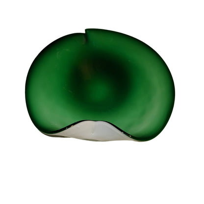 Murano Swirl Quilted Glass Bowl Green Mid Century Small 7 in Cased White