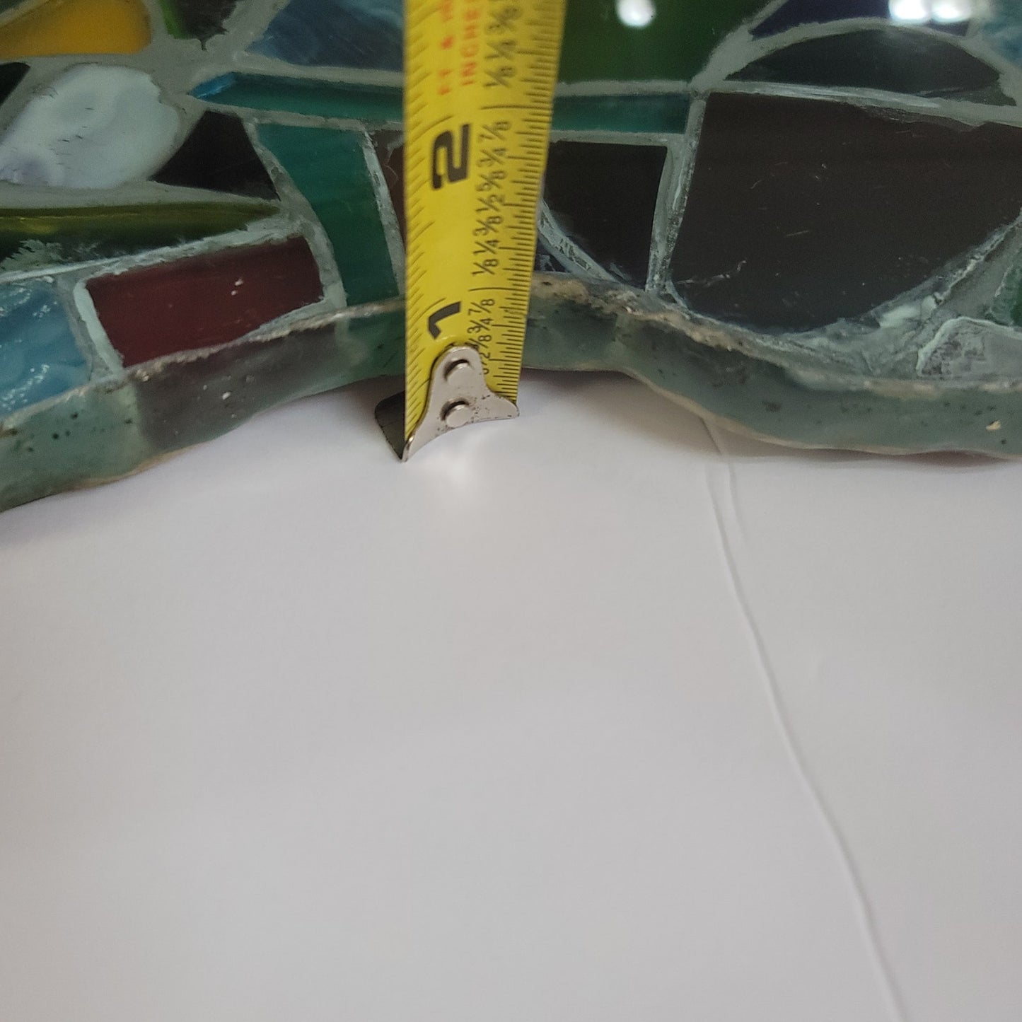 Fused glass Art tray mosaic Abstract Design Heavy Sign Peter 05 Vintage platter