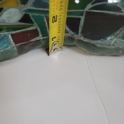 Fused glass Art tray mosaic Abstract Design Heavy Sign Peter 05 Vintage platter