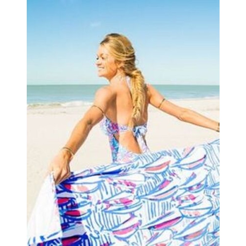 Lilly Pulitzer RRR Red Right Run Beach Towel Right Return Sail Boats Blue