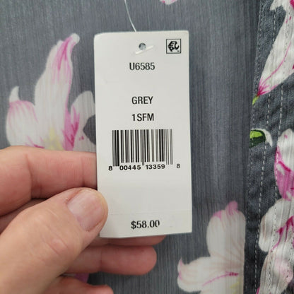 Cejon Floral Print Kimono Sleeve Cover-Up Tie at waist Gray One Size