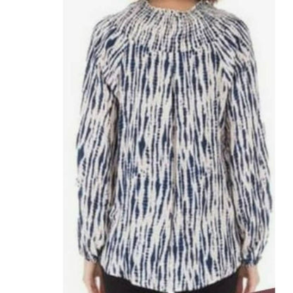 Bobeau Tie Dye Smocked V-Neck Boho Pullover Top Sz XXS/2XS Blue White Pink NWT