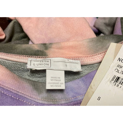 14th & Union Top Small Olive Pink Tie Dye NEW Sweatshirt Soft Drawstring Waist