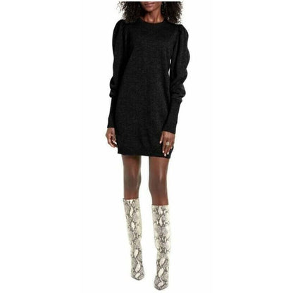 WayF Lola Puff Sleeve Sweater Dress Small Black NEW Mock Neck Stretchy Stylish