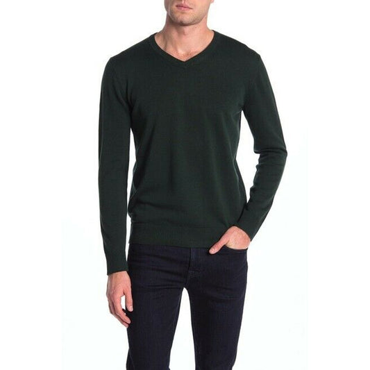 Joe Fresh V-Neck Pullover Sweater Knit Construction Long Sleeve Small DK-Green