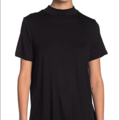 14th & Union Black Mock Neck Tie Back T Shirt Small short Sleeve Casual Travel