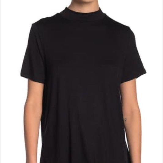 14th & Union Black Mock Neck Tie Back T Shirt Small short Sleeve Casual Travel