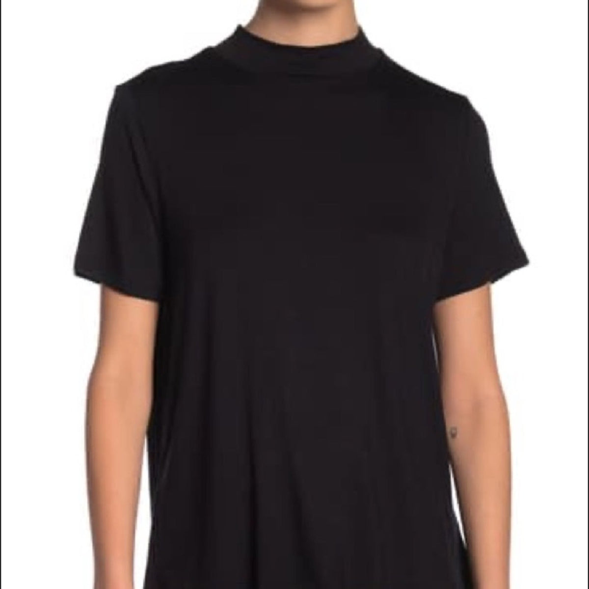 14th & Union Black Mock Neck Tie Back T Shirt Small short Sleeve Casual Travel