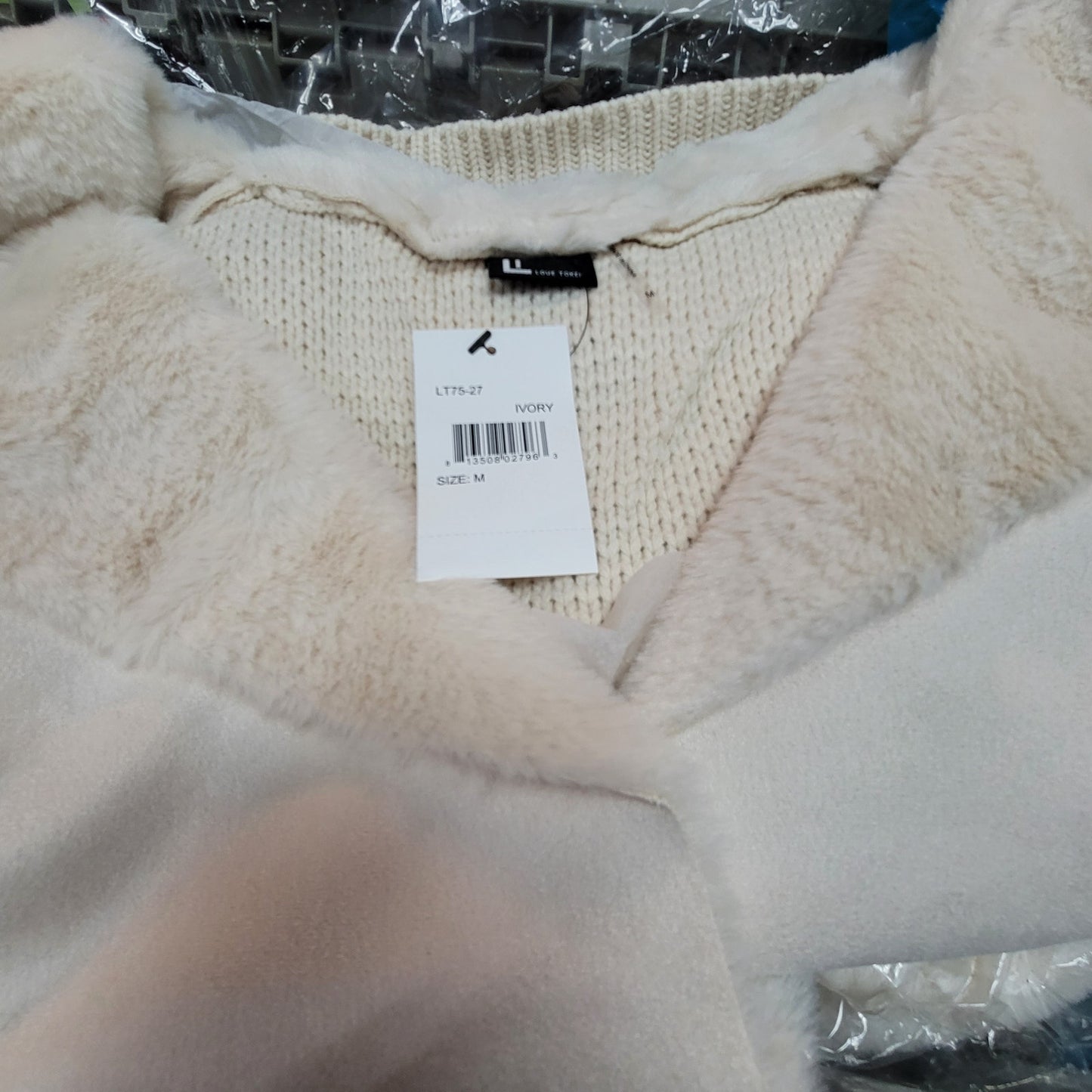 Love Token Open Front Faux Suede Knit Arms Back Jacket LT75-27 Medium Ivory