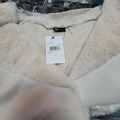 Love Token Open Front Faux Suede Knit Arms Back Jacket LT75-27 Medium Ivory