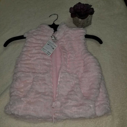 Widgeon Faux Fur Vest Full Front Zip Mock Neck Sleeveless 2 Front Pockets Pink 4