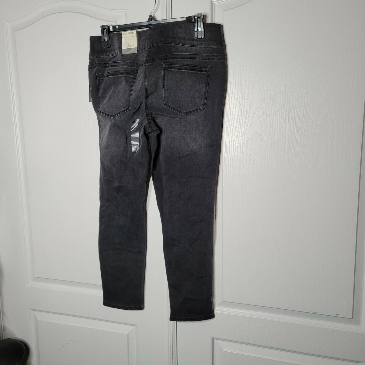 Style & Co SMALL Boyfriend Jeans Pull On Low Rise Black Smudge Cotton Blend