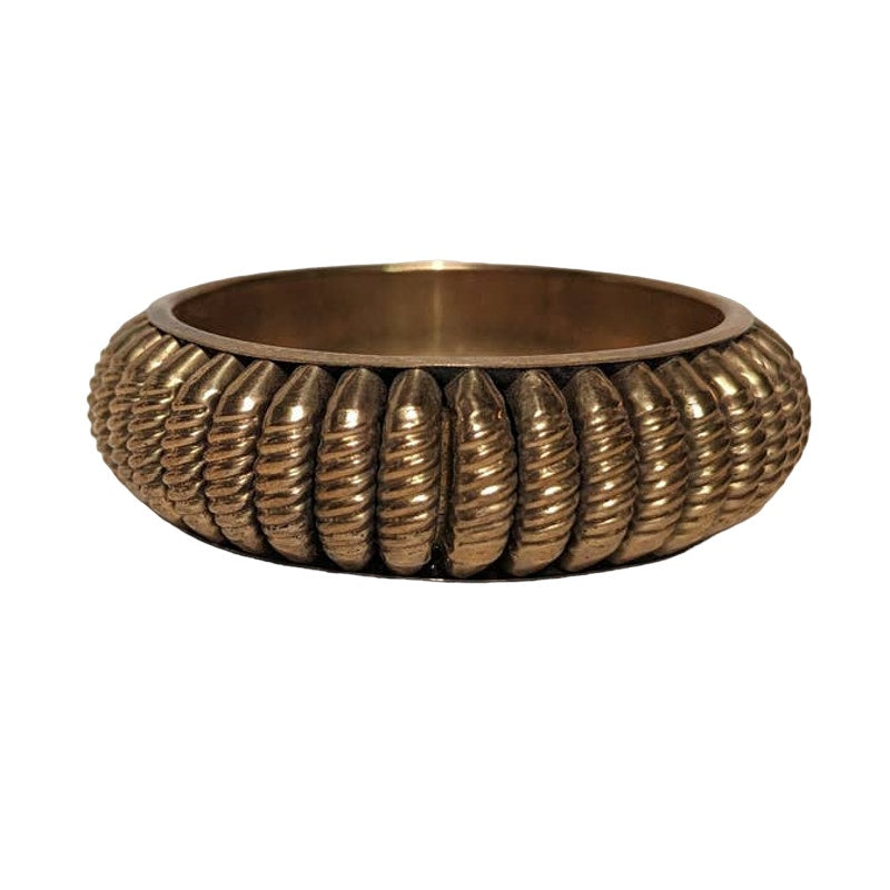 Vintage Hollow Wide Bangle Bronze Brass Bracelet Twisted Ribbed Details 2.5"