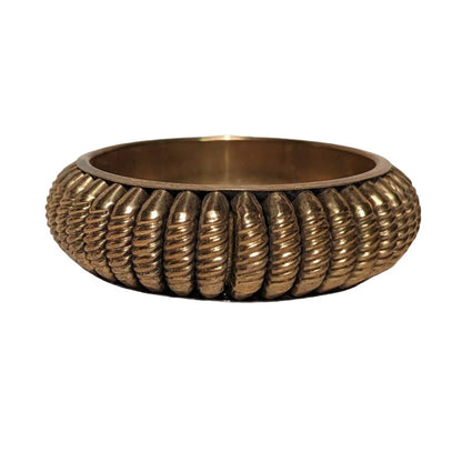 Vintage Hollow Wide Bangle Bronze Brass Bracelet Twisted Ribbed Details 2.5"