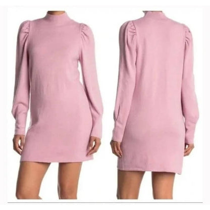 WayF Lola Puff Sleeve Knit Dress Medium Blush Pink NEW Mock Neck Sweater Dress