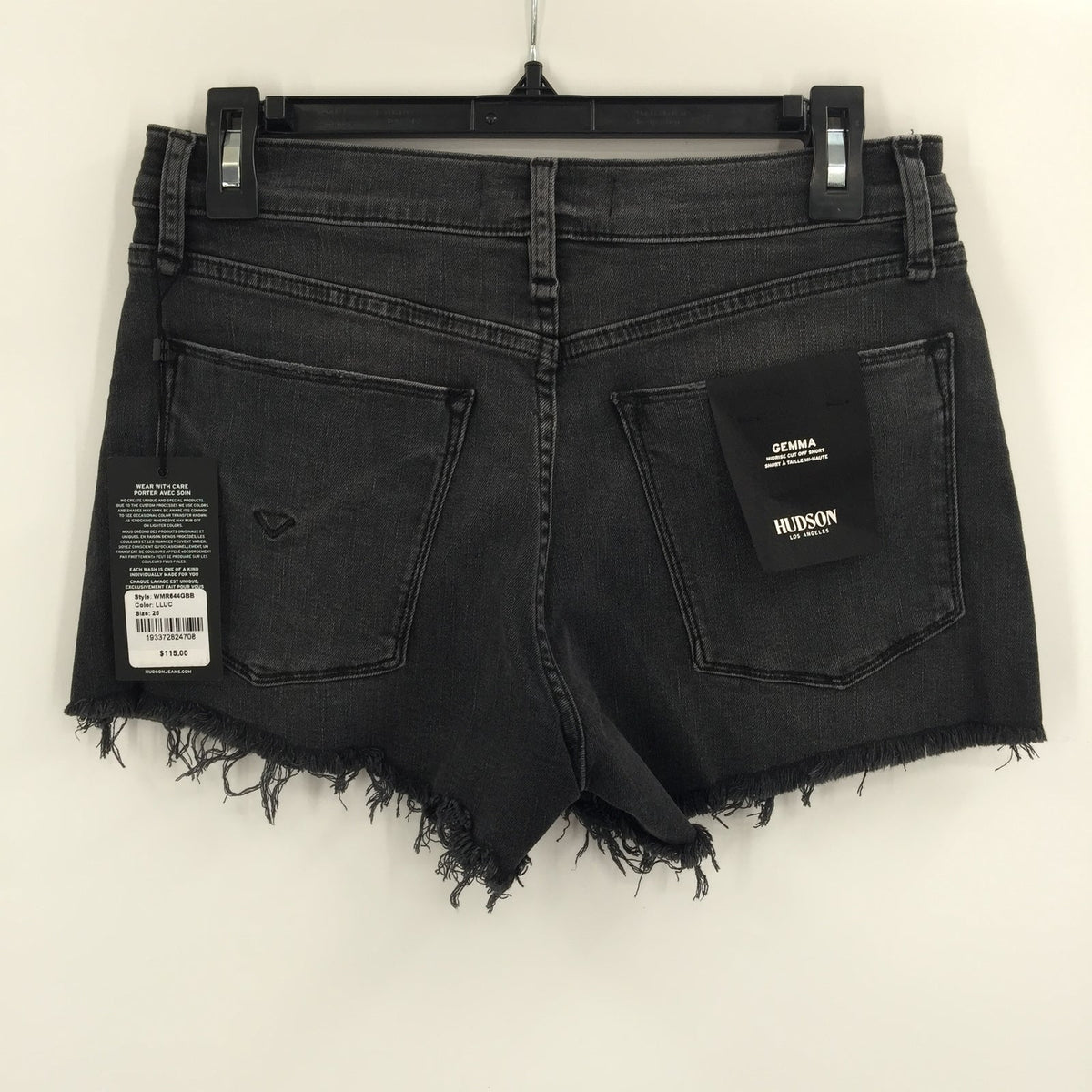 Hudson Denim Gemma Frayed Denim Cutoff Shorts Lady Luck Black Size 25 orig. $115