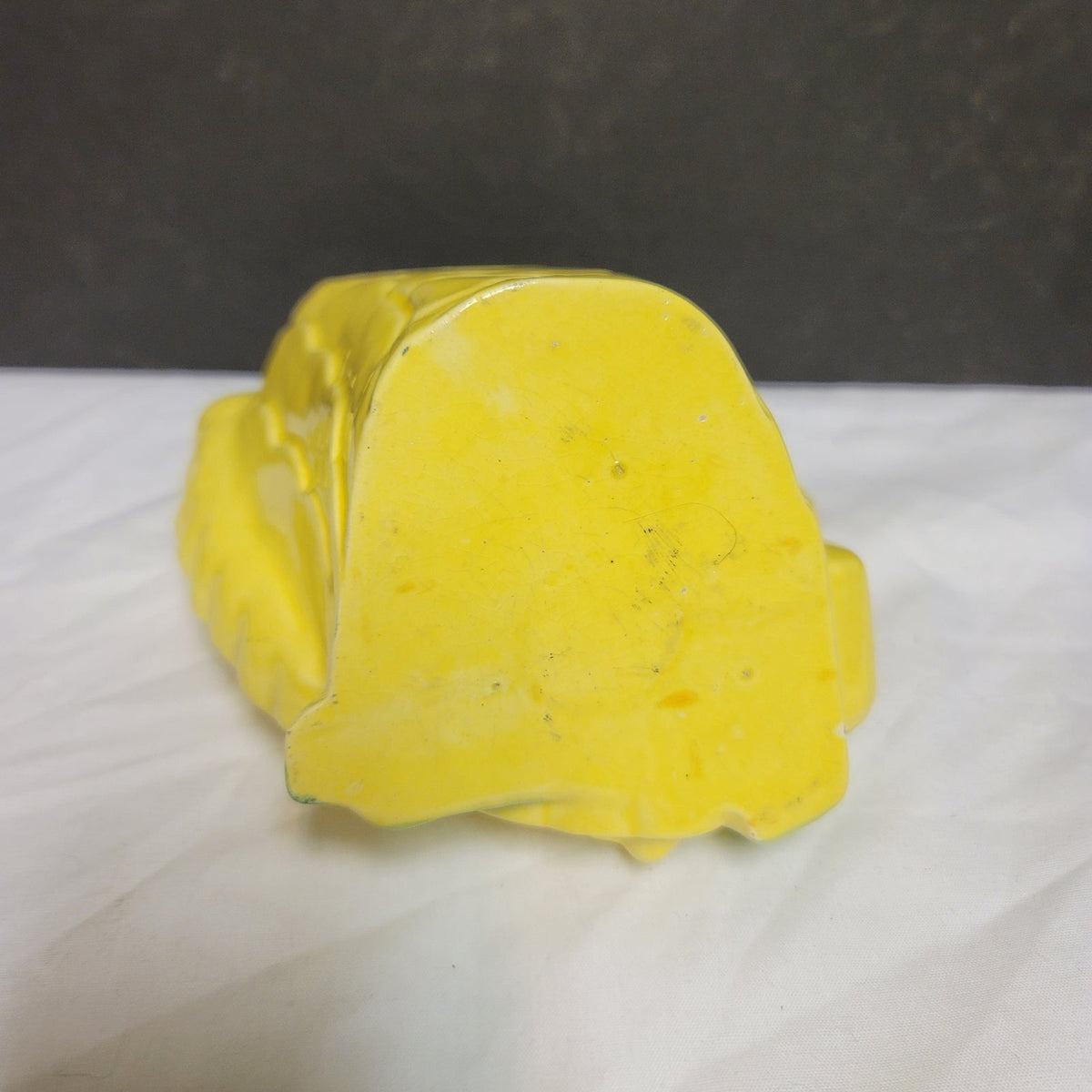 Vintage bonnet planter vase ceramic Hat Yellow green flowers Kitschy Collectible