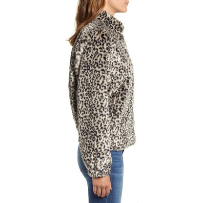 Vigoss NWT Leopard Print Faux Fur Bomber Jacket Brown Size Small
