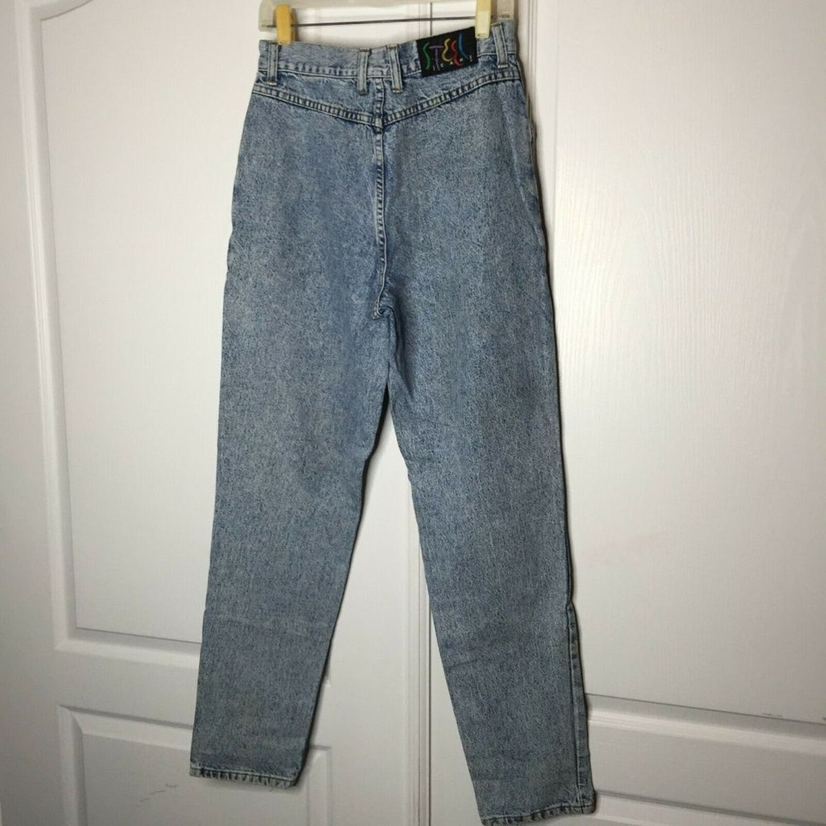 Steel VINTAGE Skinny Cropped Jeans High Rise Light Wash Blue Acid Wash MOM 13